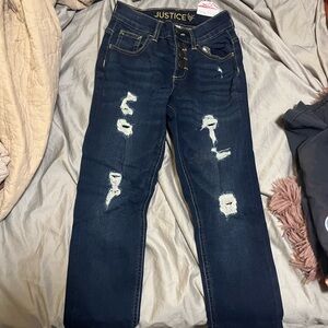 NWT Girls size 8 Justice Distressed Blue high rise jeggings